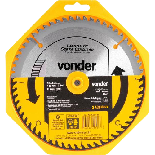Disco de serra circular vídea 185x20x60D VONDER 