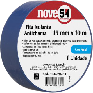 Fita isolante 19mm x 10m azul NOVE54