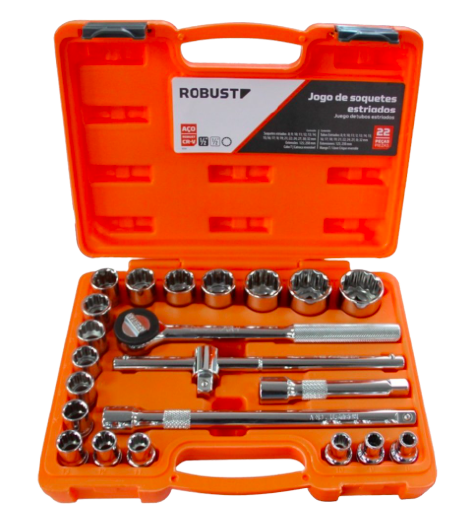 Jogo de Soquete Estriado enc 1/2" (8 a 32mm) D26-22AM ROBUST 