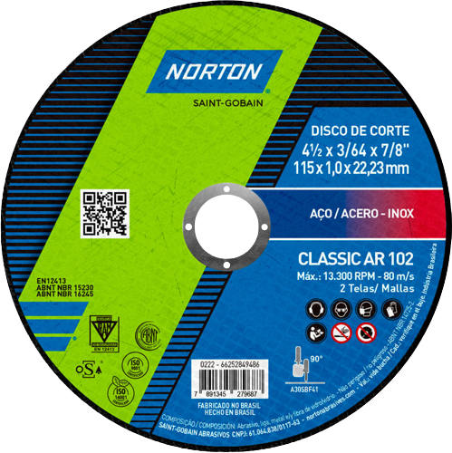 Disco corte (115 x 1,0 x 22,2mm) AR102 Classic NORTON